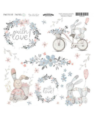 Papel Scrapbooking Artesano Premium CONEJOS 30,5X30,5CM. A 280 GR.  PSAC008