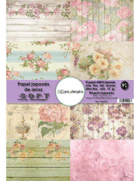 Set 8 papeles de Arroz Japnés Soft 30x42cm PASET001 "Flores"