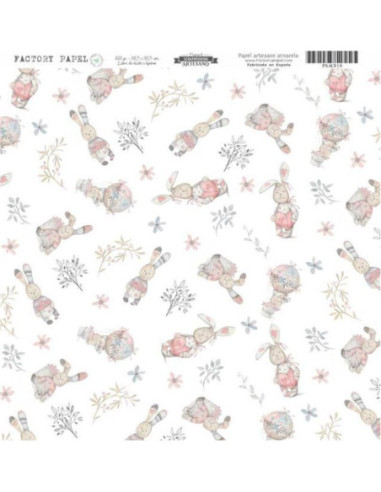 Papel Scrapbooking Artesano Premium CONEJOS 30,5X30,5CM. A 280 GR.  PSAC010