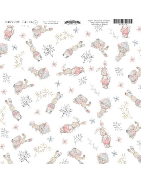 Papel Scrapbooking Artesano Premium CONEJOS 30,5X30,5CM. A 280 GR.  PSAC010