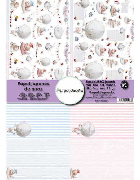 Set 8 papeles de Arroz Japnés Soft 30x42cm PASET029