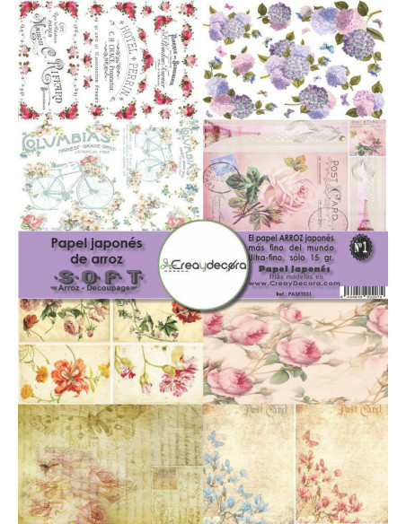 Set 8 papeles de Arroz Japnés Soft 30x42cm PASET031